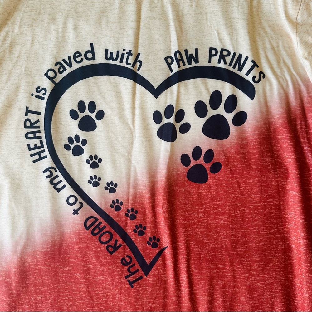 SHEIN Red and Cream Paw Print Dog T-Shirt - Size L